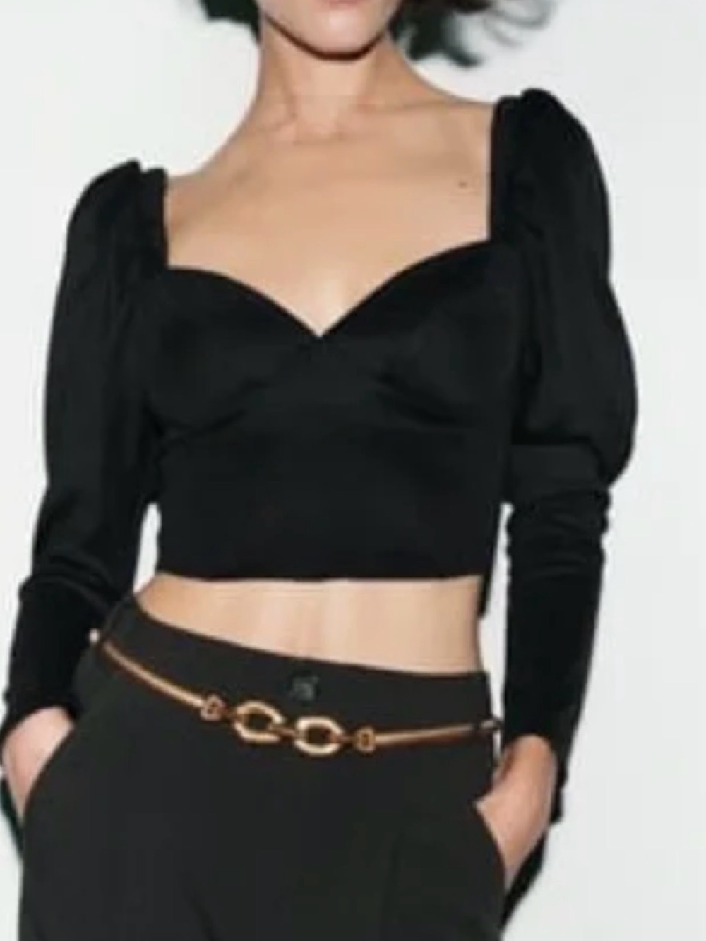 Zara Black Puff-Sleeve  Crop Top